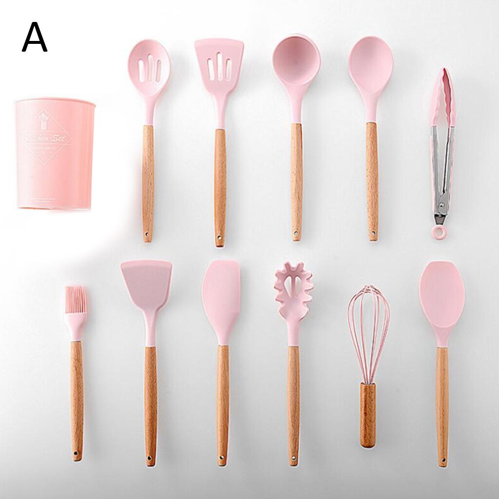 Conjunto de utensilios para cocina de silicona con caja de almacenamiento, espátula, Cucharillas, accesorios de cocina, 9/10/12 Uds.: 11PCS Storage bucket
