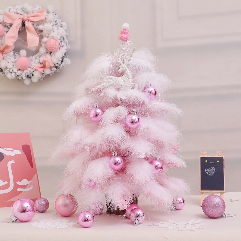 Veer Kerstboom Mini Blauw Roze Decoratie Ceder Desktop Tafelblad Ornament UD88