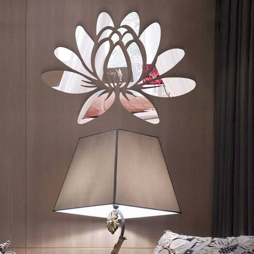 3D Acrylic Mirror Stickers Lotus Pattern Modern Removable Art Wall Decal Home Background Decoration Self-Adhesive Tile Stickers: Silver