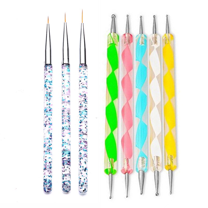 Juego de pinceles para uñas, pluma de doble punta, pincel para difuminado, pintura, Gel acrílico, herramienta de manicura artística: Caqui oscuro