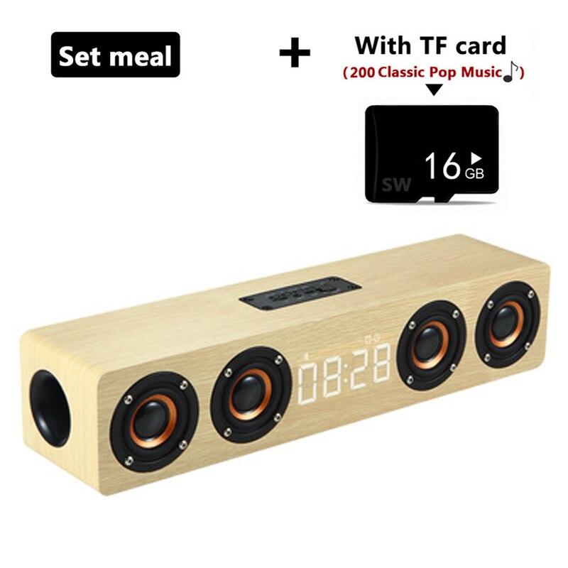 Powerful Wooden TV Soundbar 20W Portable Bluetooth Speaker Wireless Column Home Theater 4D Stereo Subwoofer caixa de som TF FM: Yollow with TF card