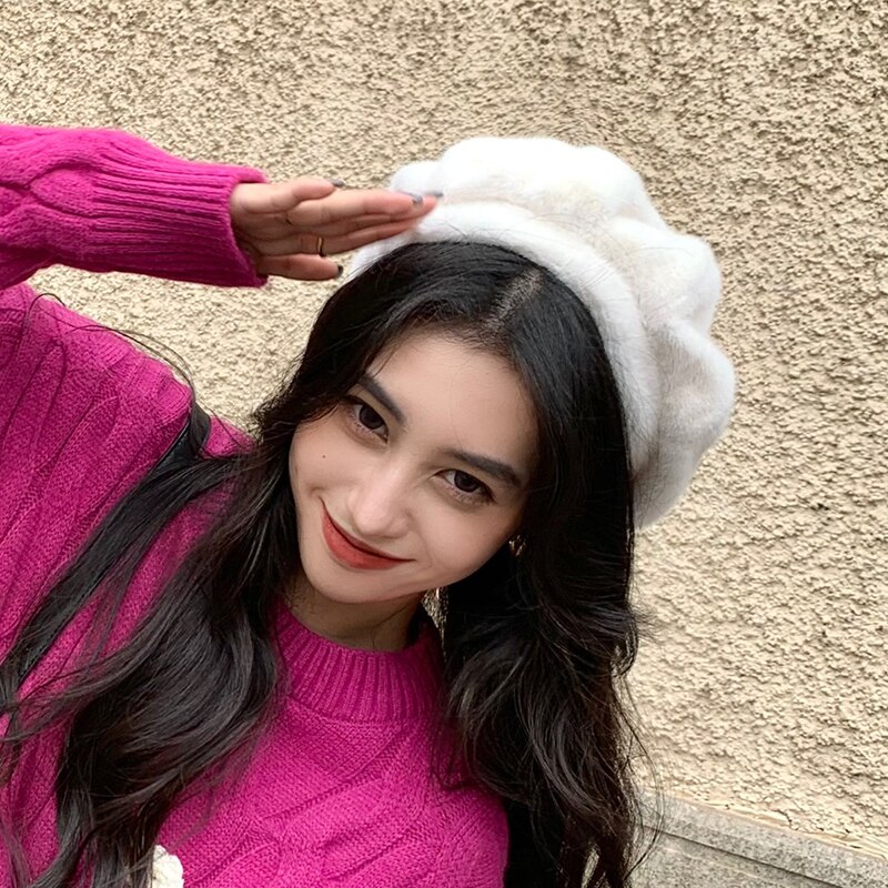 Gorros de estilo coreano harajuku para mujer, boina cálida con personalidad, vintage, kawaii, otoño e invierno,