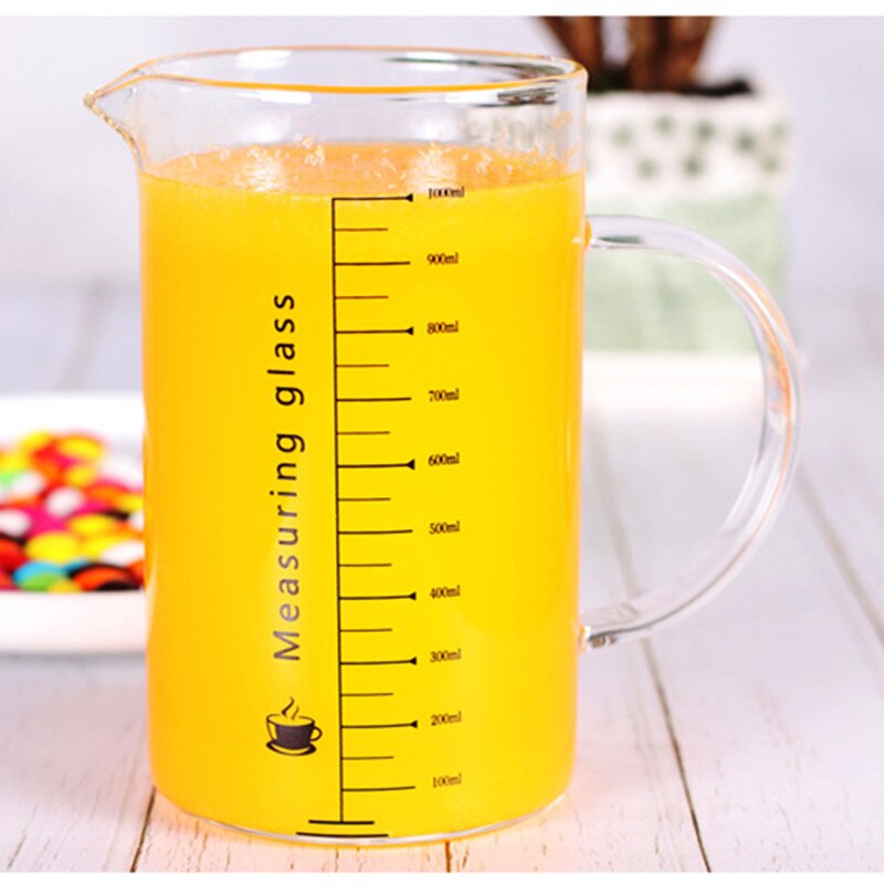 Meten Glas Food Grade Borosilicate Verdikte Glas Cup Huishouden Keuken Multifunctionele Schaal Cup Melk Werper Drankjes Jug: 1000ml with handle