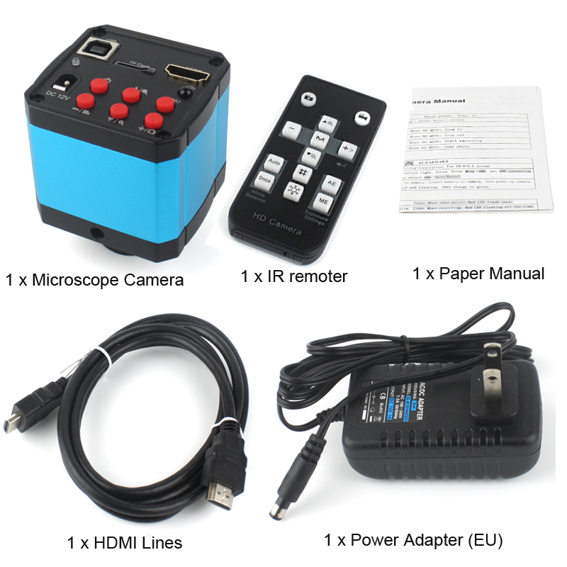 1080P HDMI USB Electronic Digital Video Microscope Camera 130X Zoom C Mount Lens USB LED Light For Lab PCB Phone Repair Tools