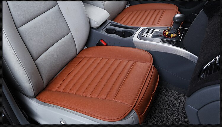 Funda de cuero PU para asiento de coche, almohadilla protectora antideslizante transpirable para las cuatro estaciones, Universal, conjunto de fundas para asiento de coche: PQ187OrangeFront