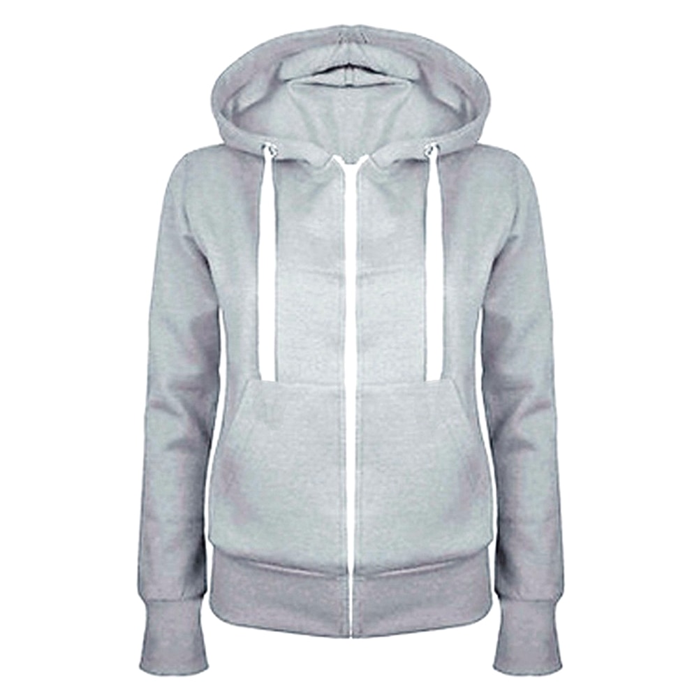 Lässige damen einfarbig langarm hoodie Winter warm reißverschluss kapuzenpullover