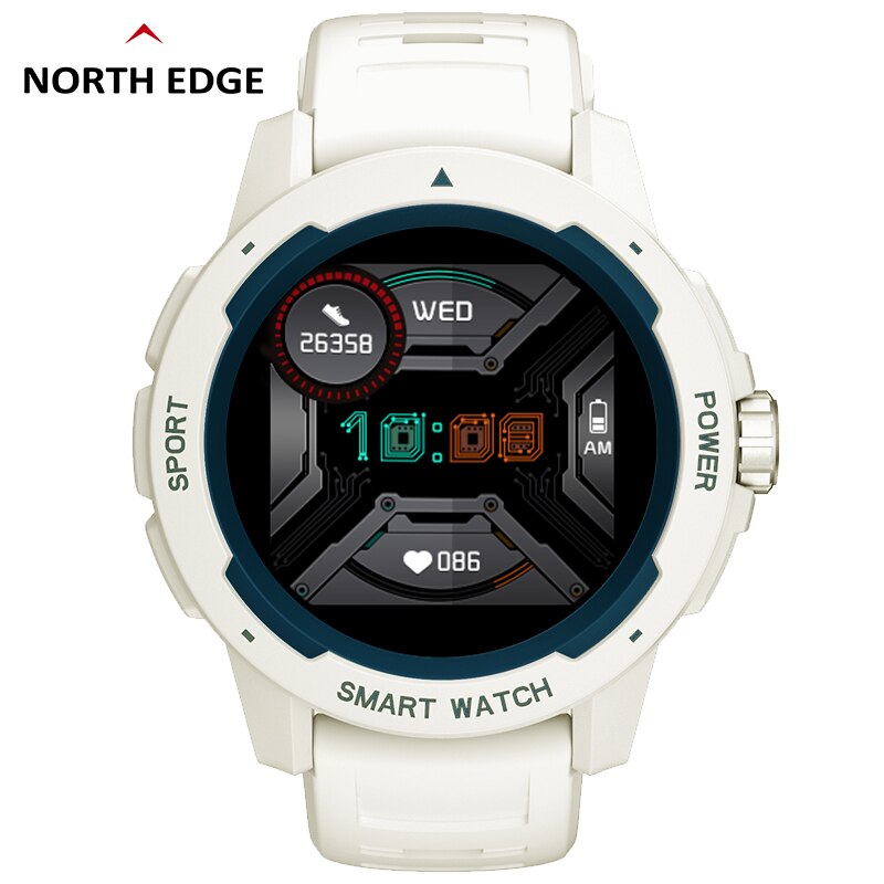 Noord Rand Mannen Digitale Horloge Mannen Mode Sport Horloges Volledige Touch Screen Hartslag Stappenteller Stopwatch IP68 Waterdichte Klok: White
