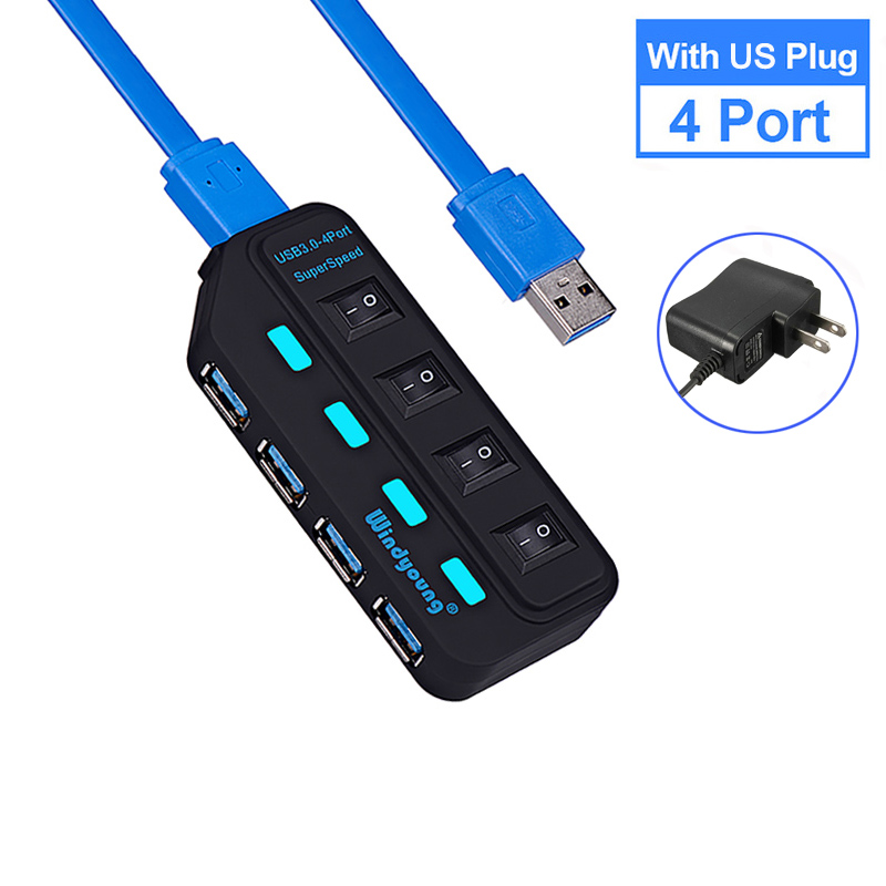 USB 3.0 HUB Typ-C HUB Multi USB Splitter 4/7 Port Expander Mehrere USBC 3 Hab Verwenden Netzteil USB 3.0 Hub mit Schalter für PC: schwarz