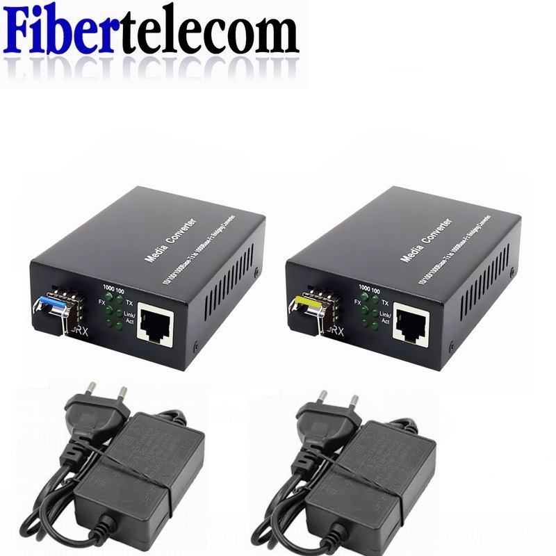 1 Paar Glasfaser-Medienkonverter 1 Port SFP auf 1 RJ45 Gigabit Glasfaser Ethernet 10/100/1000M