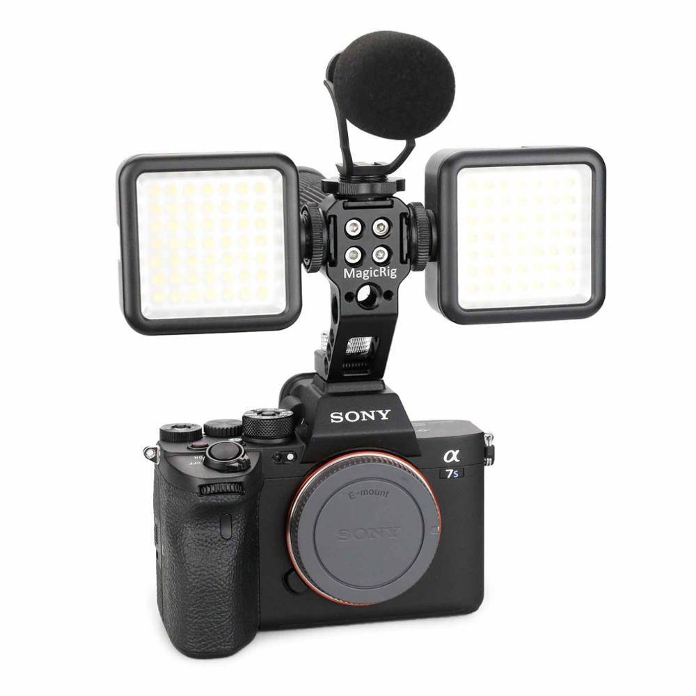 MAGICRIG Cold Shoe Top Handle with 3 Cold Shoe Adapter Mounts for A7C A7RIII A7III EOS R5 R6 Camera to Mount Microphone, Flash