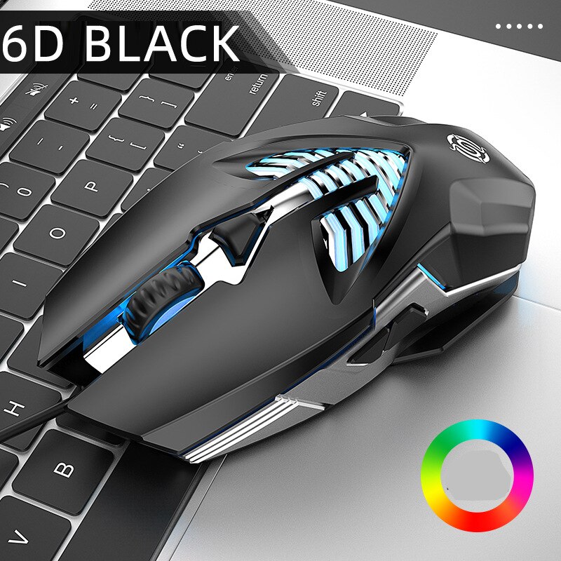 Competitive Game Mouse 6d Electroplating Metal Water-Cooled Light Effect Macro Programming USB Wired Mouse: 6 Key Silver Black