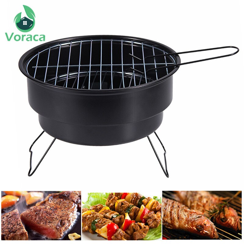 Mini Portable Round Foldable BBQ Grill for Outdoor Camping Barbecue Grill Stand Stove Picnic Hiking Travel BBQ Tools Fishing