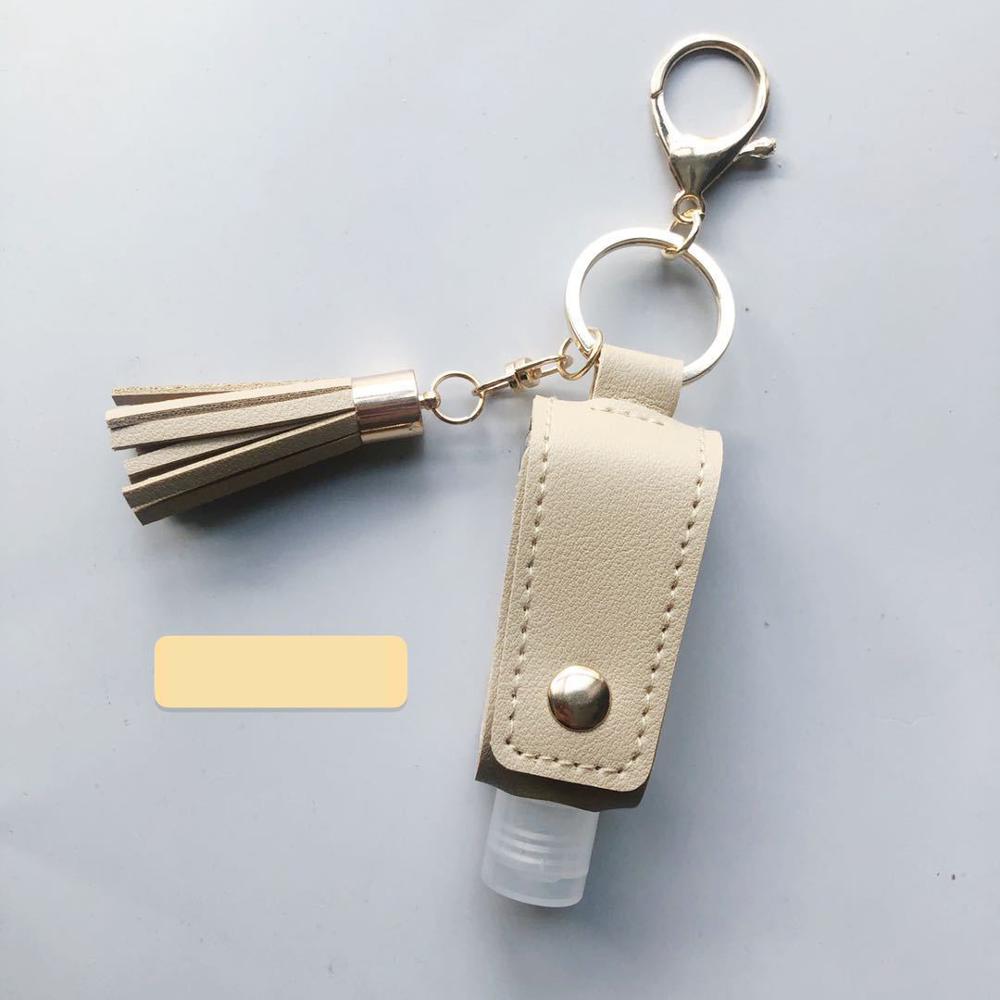 30ml Empty Refillable Bottle Leak Proof Plastic Travel Bottle Portable Squeeze Bottle With Tassel Leather Keychain Holder: beige