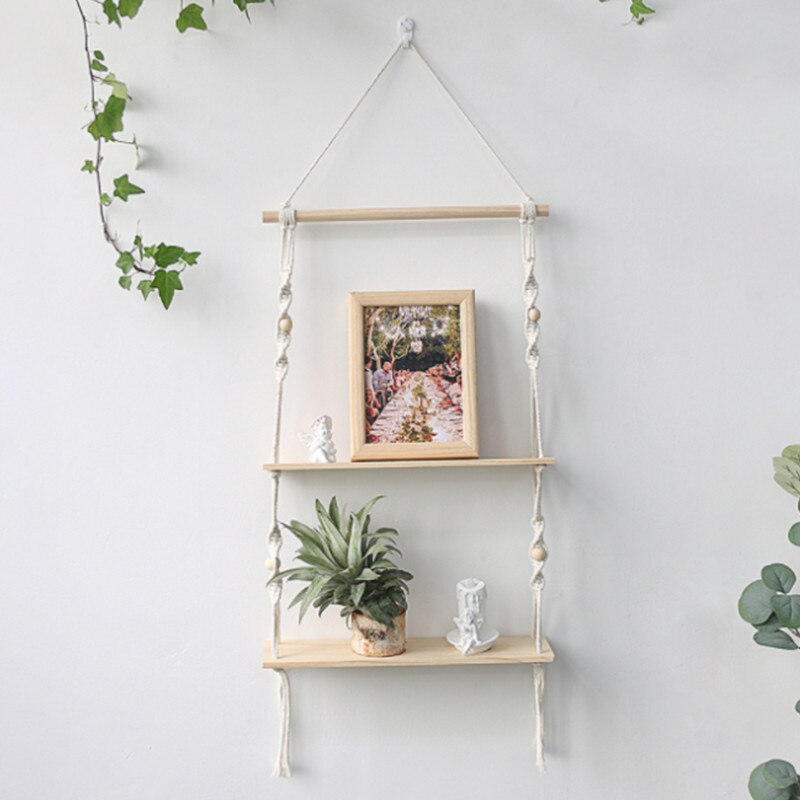 Bougeoir mural en bois en macramé, 1 pièce, décoration de maison Boho, tissage fait à la main, porte-bougie mural en bois, stockage flottant, SW: J