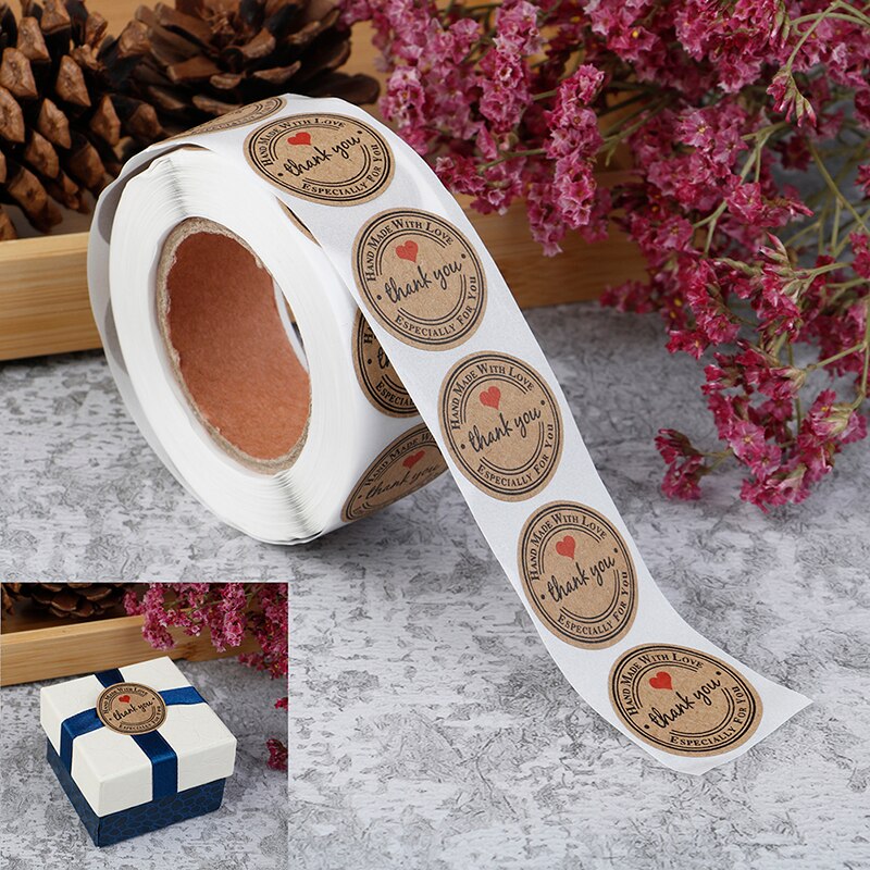 500 Handmade With Love Stickers Scrapbooking Hand Made Handmade Label Wedding Stickers Adhesive Sticker Kraft Round Labels