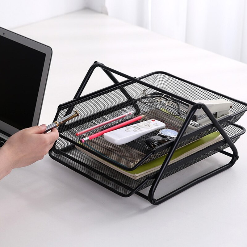 Metal Mesh 2 Tier Document Letter Tray Desk Organizer File Organizer Office K3KB