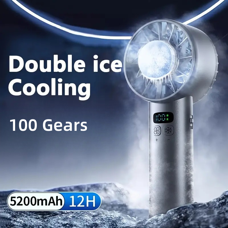 5200 mAh tragbarer Handventilator, LED-Anzeige, Halbleiterkühlung, 100 Geschwindigkeiten, wiederaufladbarer USB-Außenventilator, doppelter Eiskühler