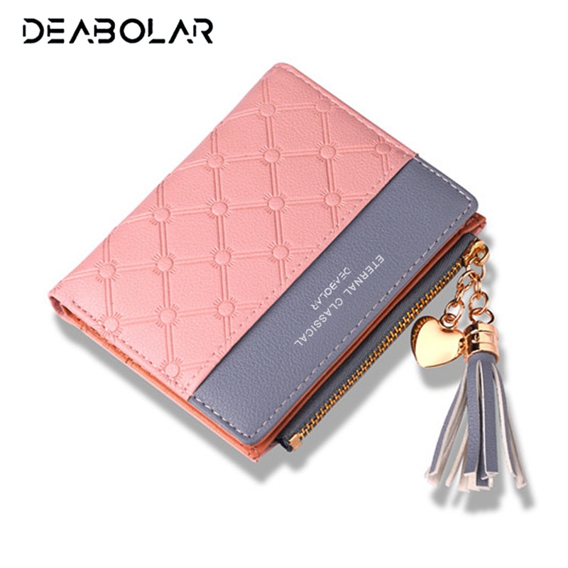 DEABOLAR Brand Sweet Women's Tassel Mini Zipper Wallet Pink Hasp Slim Card Holder Purse for Women