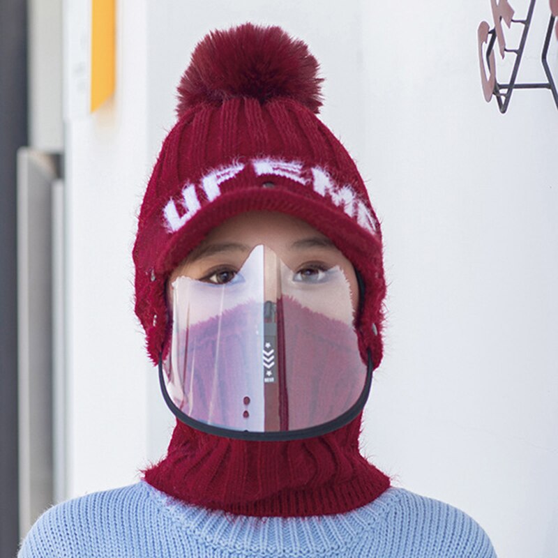 Bonnet écharpe avec masque Transparent pour femme, couvre-visage, casquette chaude, pour le sport, Halloween, hiver: 03