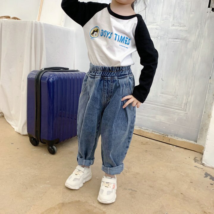Piger jeans børn denim bukser efterår småbørn cowboy bukser børn drenge løse jeans baby jeans 4 5 6 år pige bukser