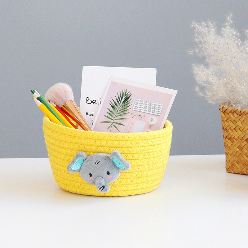 Animaux de bande dessinée tissé à la main panier de rangement enfants jouets organiseur de bureau articles divers boîte de rangement paniers à linge 16*9CM 1 pièces