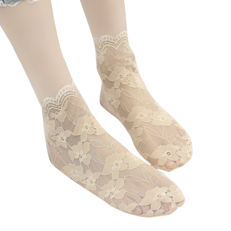 L93F 1 Pair Women's Floral Lace Fishnet Ankle Socks Cotton Stretch Hollow Out Dress Sock for Women Girls Short Stockings: color