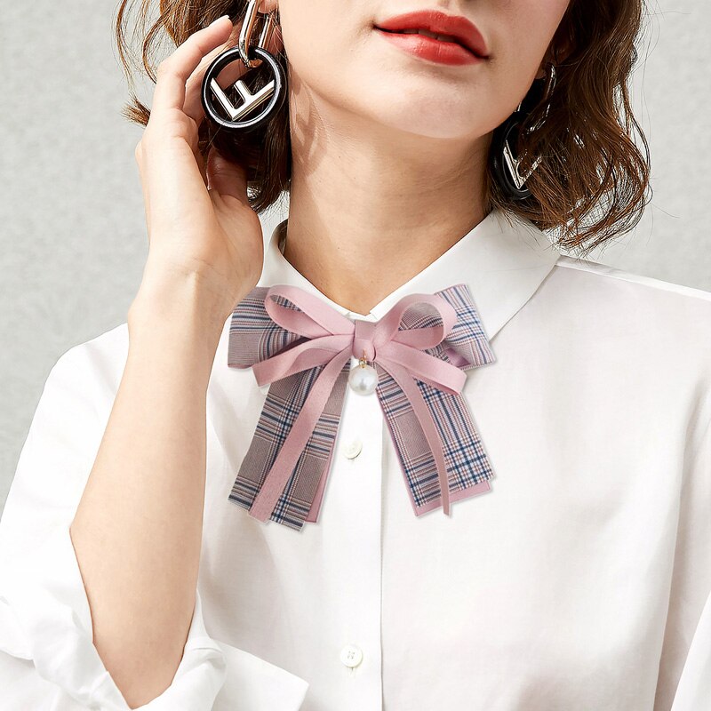 Vrouwen Bruidegom Pak Strik Stropdas Kraag Overhemd Strikje Parel Dames Strass Lint Bowtie Das: Pink Grid