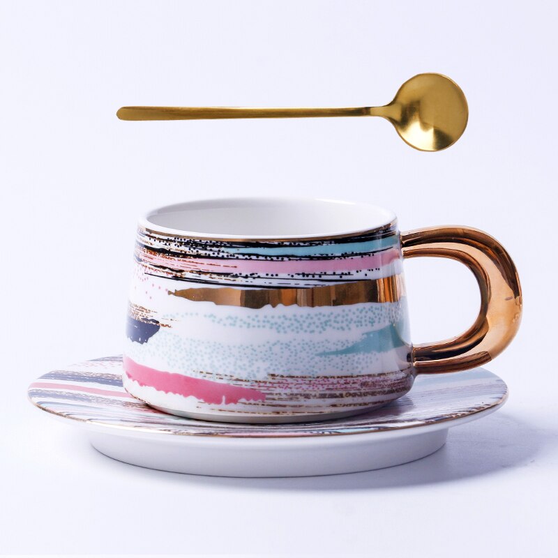 Taza De café Mate De cerámica nórdica De lujo, platillo , Tazas De café reutilizables, Tazas De café hechas a mano, EK50BD: D