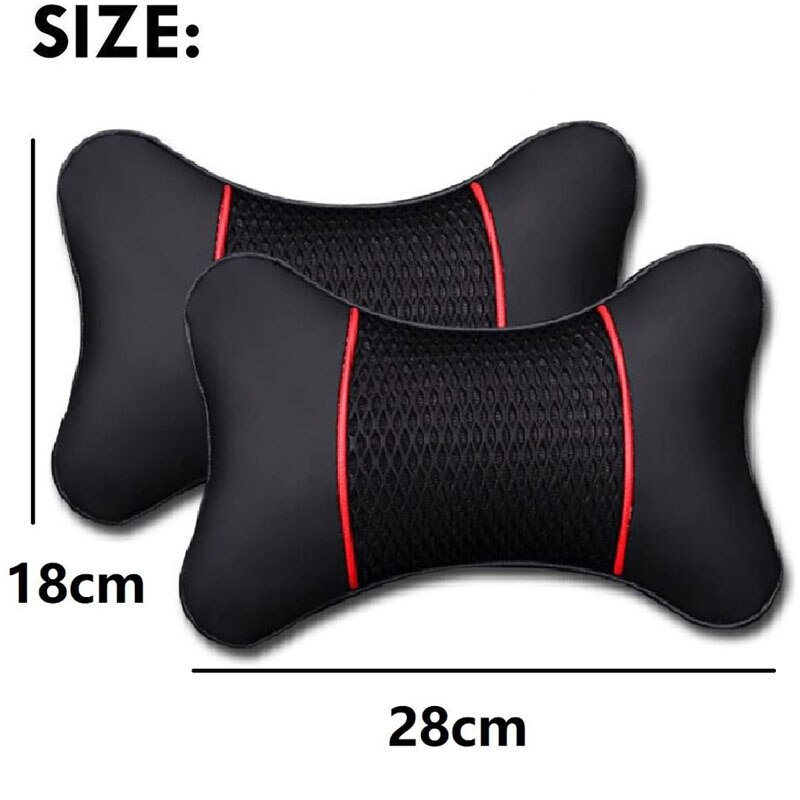 3D Pu Leather Headrest 2Pcs Black Red Car Seat Head Neck Rest Cushion Pad 3D Headrest Pillow Car Interior Decoration