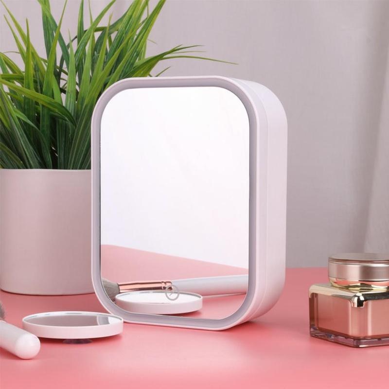 Multifunctional Makeup Mirror with Case Storage Led Makeup Mirror Portable Folding Mirror Desktop Single-Sided Mirror