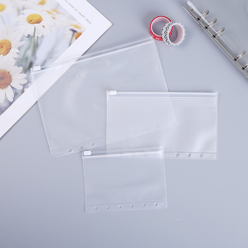 2pcs Transparent PVC Storage Card Holder for A5 A6 A7 Binder Ring Notebook Zip Lock Envelope Organiser Diary Planner Accessories