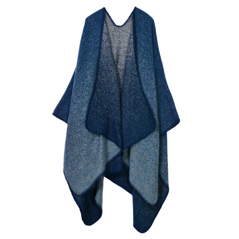 Hiver femmes réversible surdimensionné couverture Plaid pull Poncho Cape châle et enveloppes Cardigans épaissir pashmina écharpe
