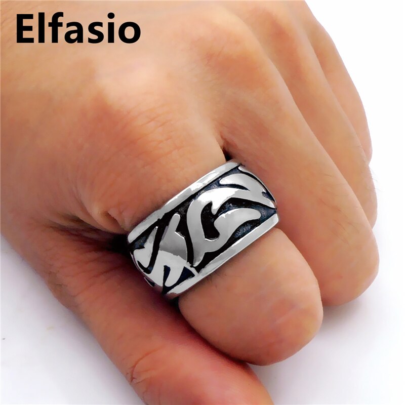 13mm Men's Tribal Tatoo Pattern Solid 316L Stainless Steel Wedding Band Ring Jewelry Size 8-13