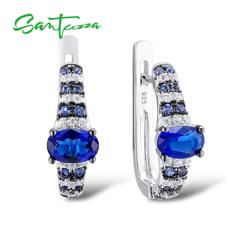 SANTUZZA Silber Ohrringe Für Frauen Echtes 925 Sterling Silber Elegante Oval verrotten Blau modisch Zucht Ohrringe серьги Edlen Schmuck: Blau