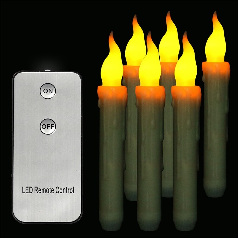 6Pcs Long Simulation Candle with Remote Control Flame Shape Light Outdoor Garden LEDs Landscape Decorative for Deck Patio