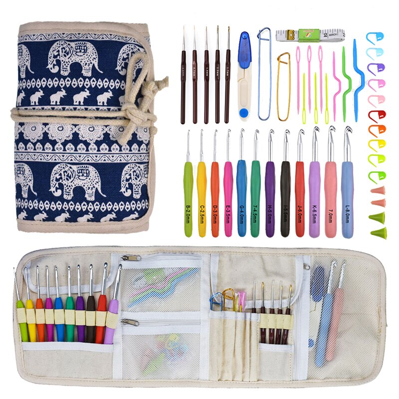 Premium Crochet Hooks Set With Case 35 Styles Knitting Needles Set DIY Needle Arts Craft Scissors Stitch Markers Sewing Tools: CK154