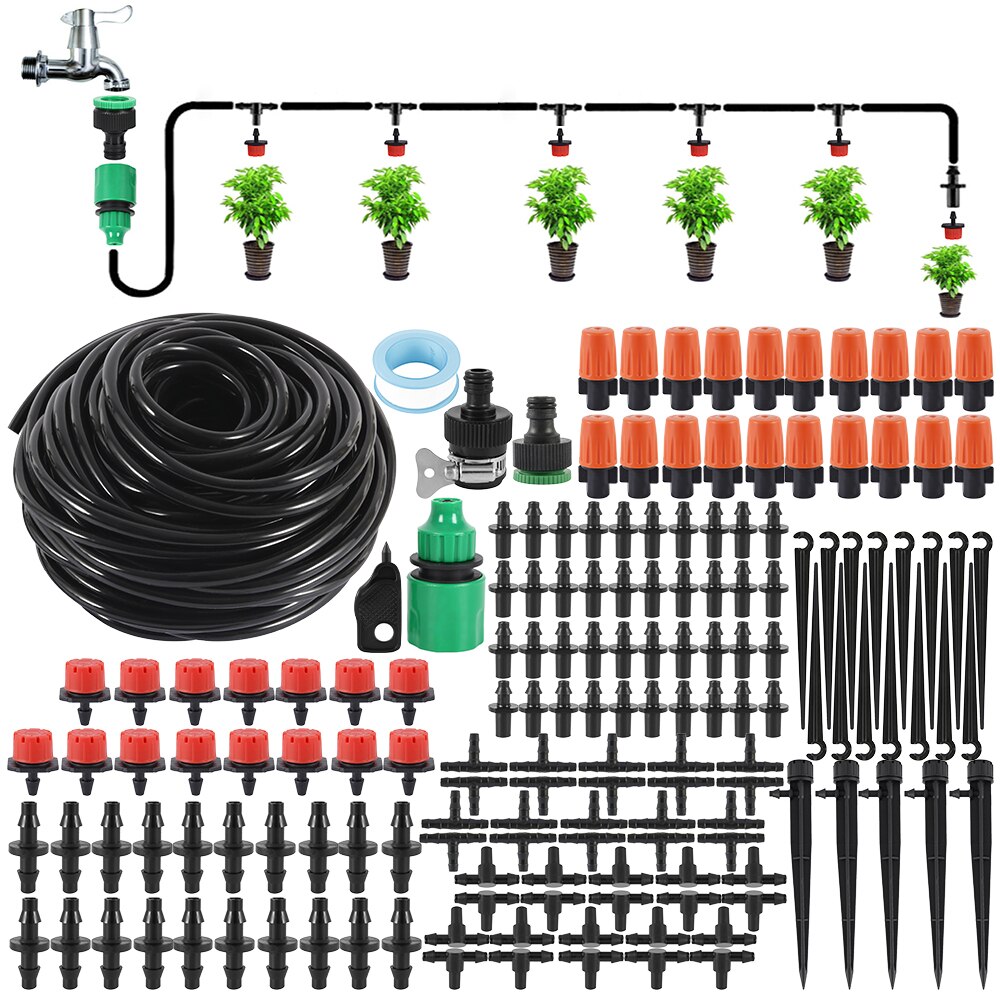 25M Hose Drip Irrigation System 360 Degree Adjustable 20 Hole Sprinkler Kit Garden Watering Inserting Ground Micro Flow Dripper