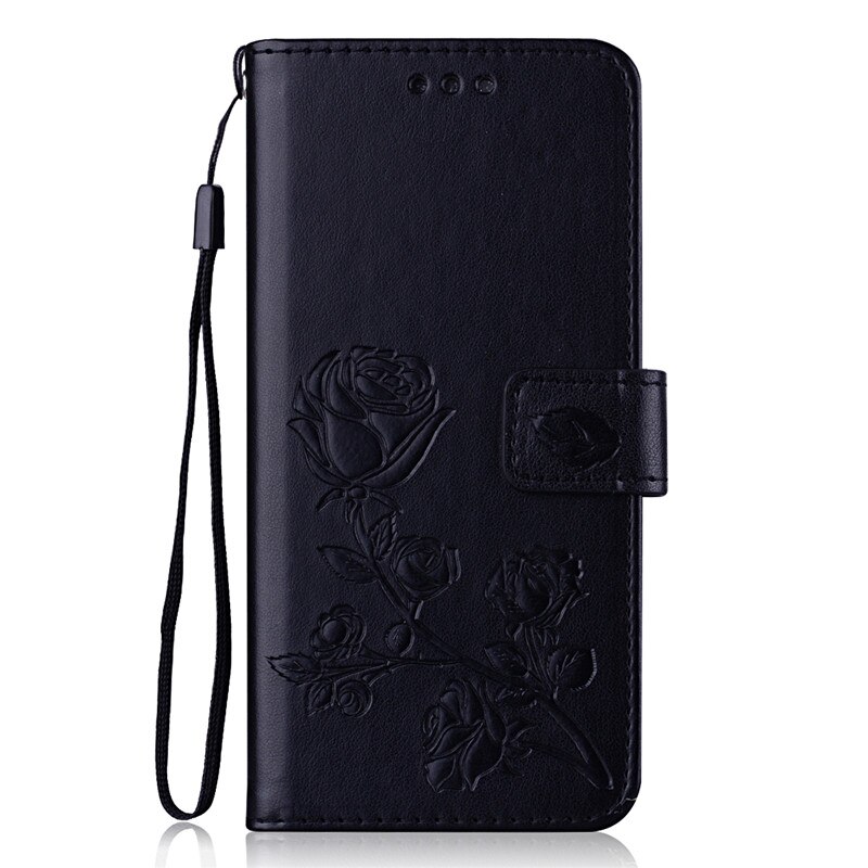 Funda de cuero Rosa flor para Xiaomi Redmi 5A funda con tarjetero Flip Wallet funda para Xiaomi Redmi 5A a5 funda teléfono Capa Coque: Black