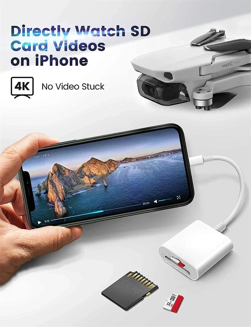 2-in-1-USB-Typ C und Beleuchtung auf SD-TF-Kartenleser-Adapter für iPhone 15 14 13 12 11 IPad Otg Micro SD-Speicherkartenanschluss