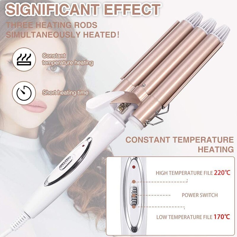 Triple Barrel Hair Curler Big Wave Beach Curler Ceramic Curling Iron 3 Barrels Curling Tongs Hair Crimper