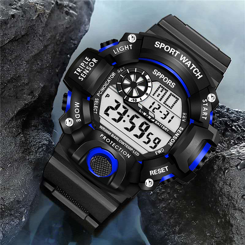 Yikaze y73 relógio masculino digital esportivo eletrônico relógio de pulso grande mostrador multifuncional à prova d'água alarme luminoso pulseira masculina