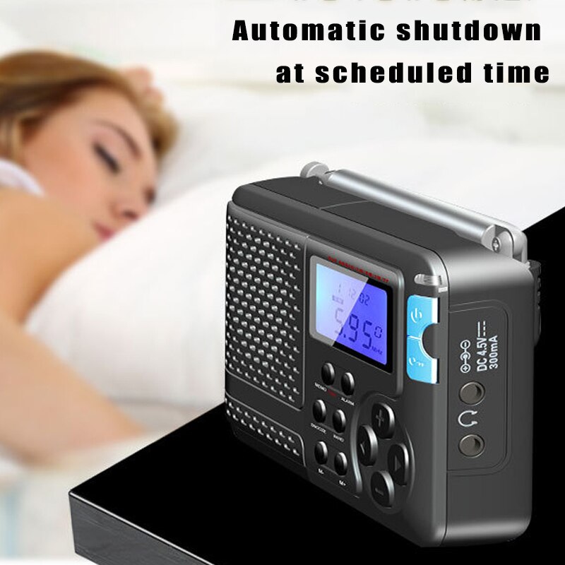 Portable Radio FM/AM/SW/TV Full Band Radio with Timing Alarm Clock Dual Channel Headphone Output MP3 Player Receiver