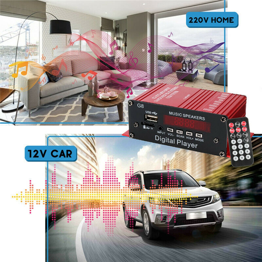 12V 200W 2CH Mini Digital Bluetooth HIFI Audio Power Amplifier Car Audio Amplificador Stereo Amplifiers FM Radio USB W/Remote
