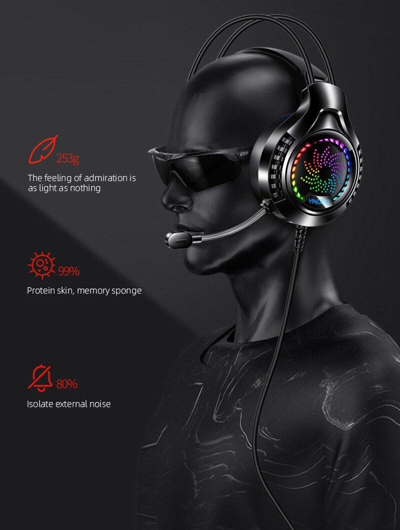 Cool Led Light Wired Gaming Headphones With Mic Bass Stereo Noise Reduction For Computer PC Gaming Headset