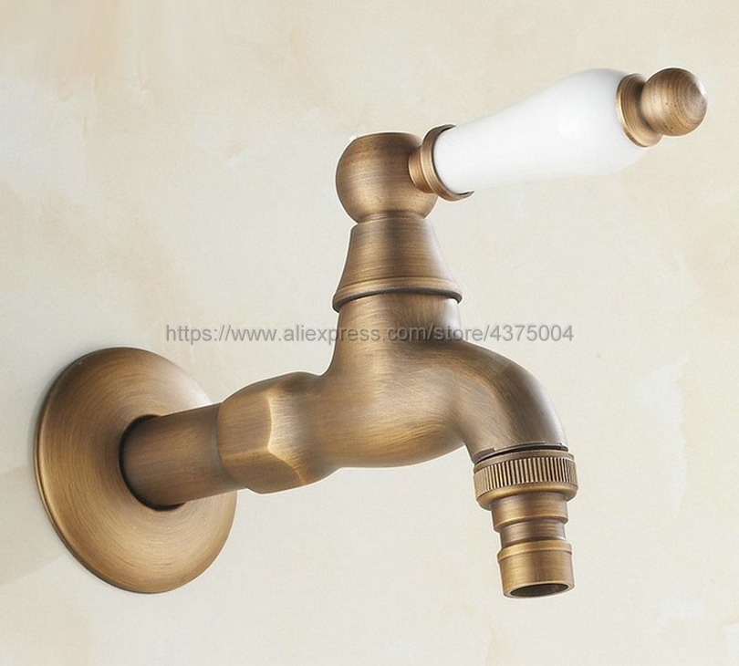 Antique Brass Ceramic Handle Washing Machine Faucet Laundry Sink Cold Water Taps Nav105