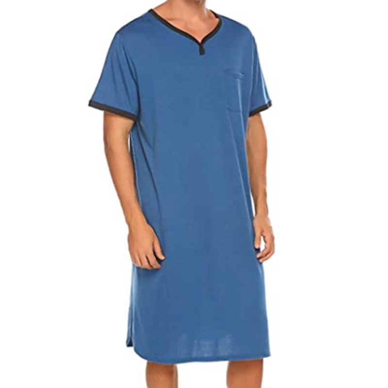 Pijamas de ocio alargados finos de manga corta para hombre, batas de algodón holgadas y amigables con la piel, albornoces para el hogar, camisón Vintage M-3XL