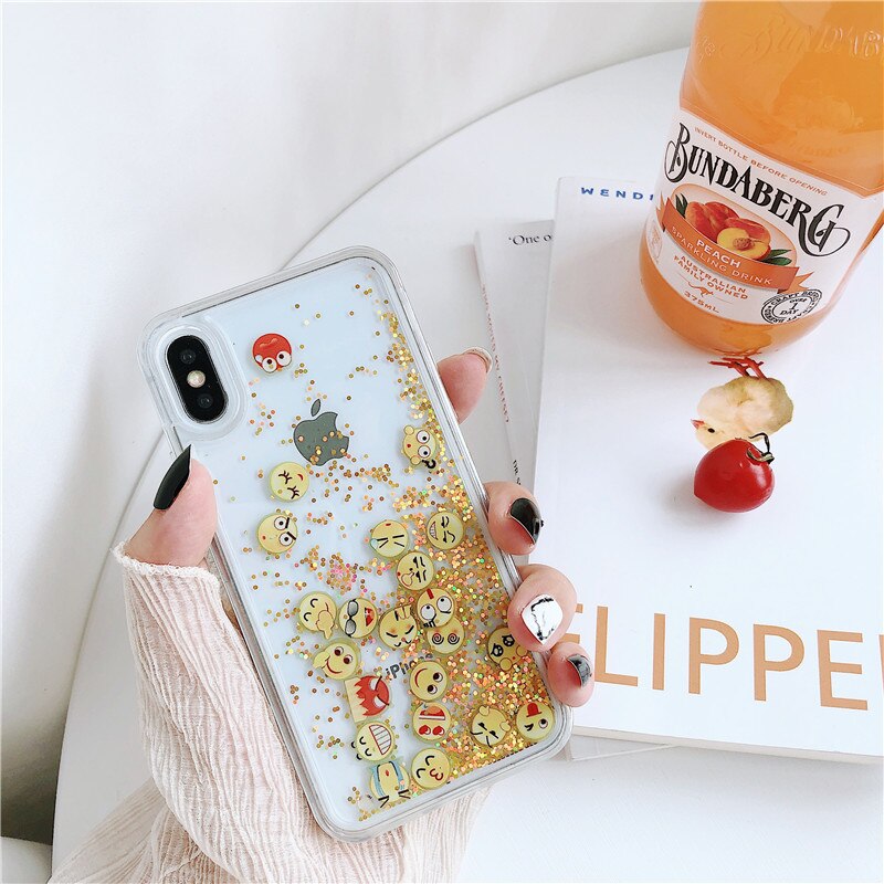 Liquid Water Case for iPhone 11 Pro MAX Dynamic Quicksand Glitter Smile Face Soft Case for iPhone 6S 7 8 Plus X XS MAX XR Cover