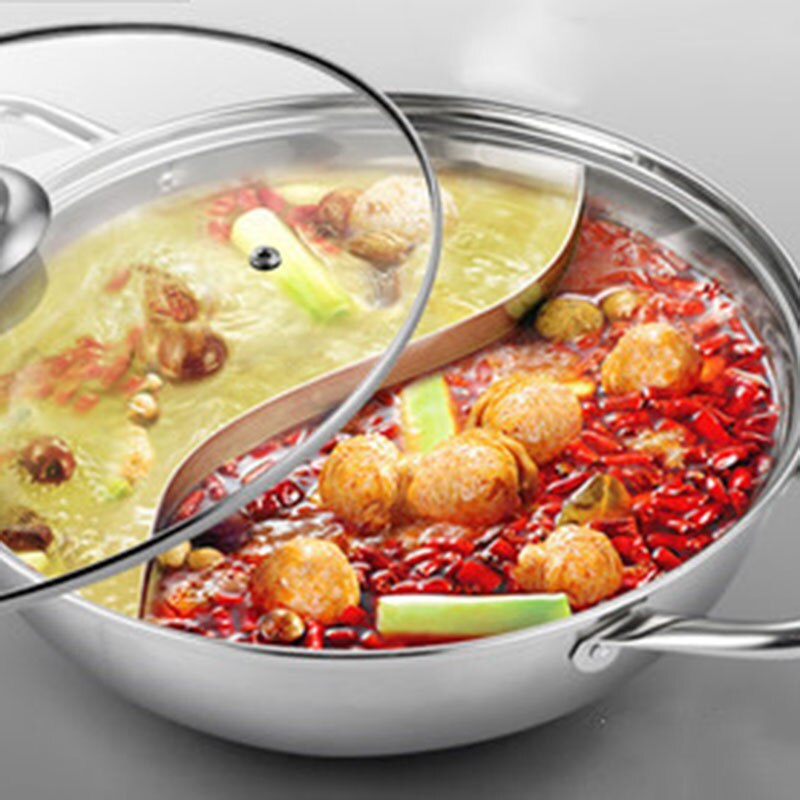 Roestvrij Stalen Pot Hotpot Inductie Fornuis Gasfornuis Compatibel Pot Huis Keuken Kookgerei Soep Kookpot Twin Verdeeld