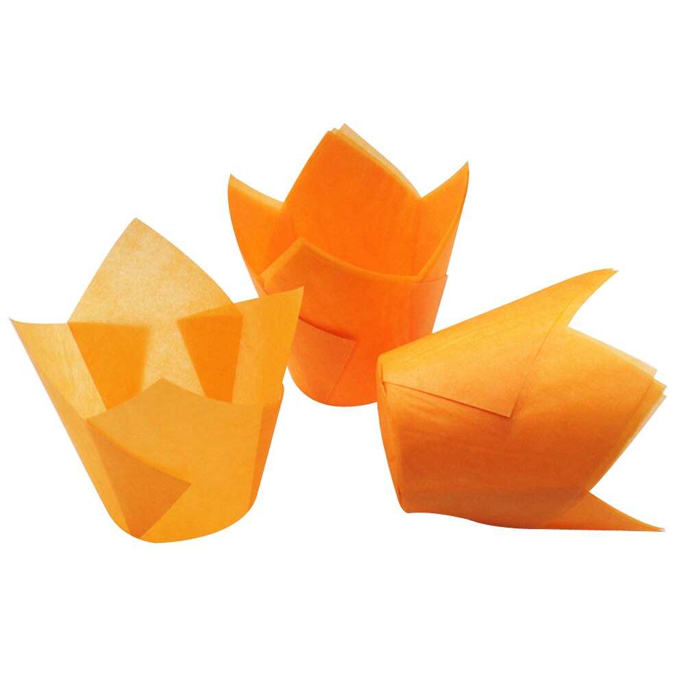 50 stk tulipanstil cupcake bagepapir kopper bagning muffin boks kop sag laver oliefast kage indpakning lækre bage kopper: Orange