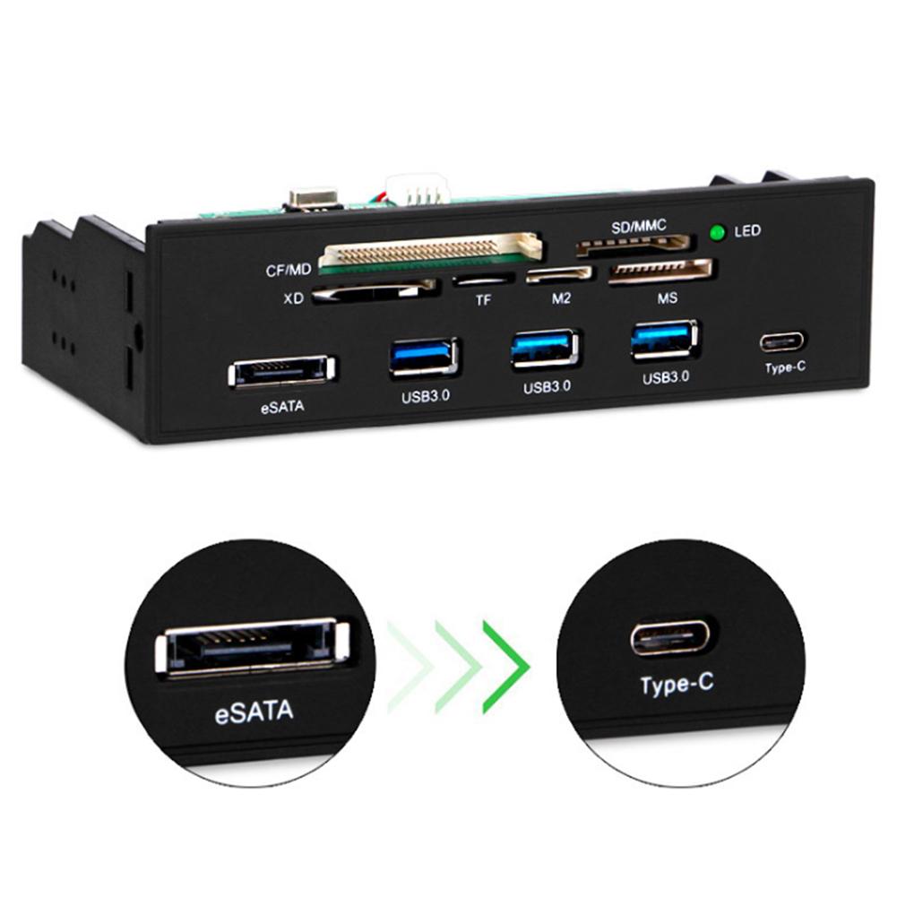 Painel frontal multiportas usb 3.0, leitor de cartão sd, usb 3.0 esata tipo-c md tf, hub usb